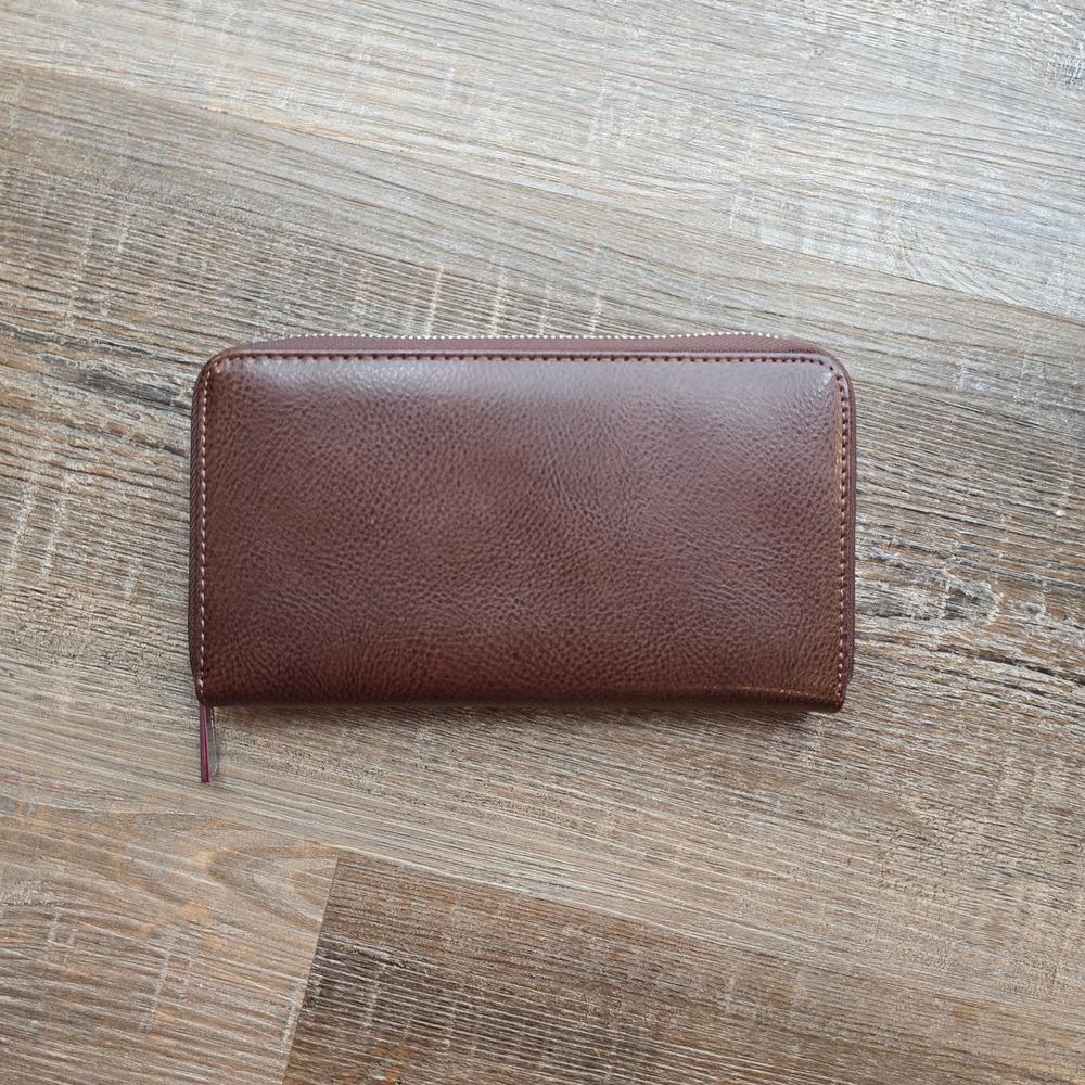 RFID Protected Brown Pebbled Faux Leather Zip Around Accordion Card Wallet